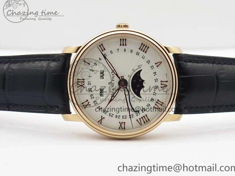 1228 Villeret 6654 RG Complicated Function OMF 1:1 Best Edition White Texture Dial On Leather Strap A Bright 8105